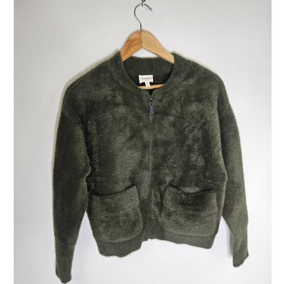 Cyrus Fluffy Zip Down Jacket Pockets Women's XS Green - Picture 1 of 6